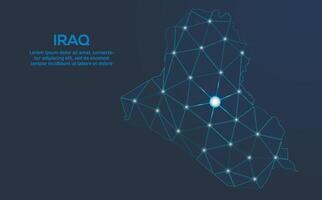 Iraq communication network map. low poly image of a global map with lights in the form of cities. Map in the form of a constellation, mute and stars vector