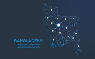 Bangladesh communication network map. low poly image of a global map with lights in the form of cities. Map in the form of a constellation, mute and stars vector