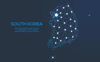 South korea communication network map. low poly image of a global map with lights in the form of cities. Map in the form of a constellation, mute and stars vector