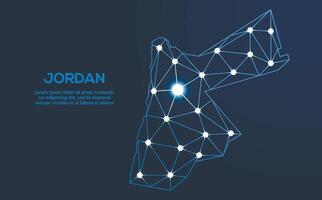 Jordan communication network map. low poly image of a global map with lights in the form of cities. Map in the form of a constellation, mute and stars vector