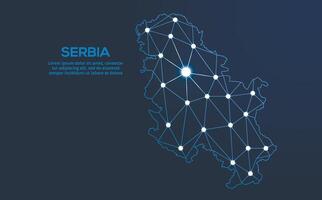 Serbia communication network map. low poly image of a global map with lights in the form of cities. Map in the form of a constellation, mute and stars vector