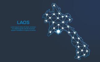 Laos communication network map. image of a low poly global map with city lights. Map in the form of lines and dots vector