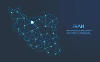 Iran communication network map. low poly image of a global map with lights in the form of cities. Map in the form of a constellation, mute and stars vector