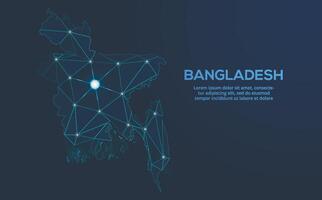 Bangladesh communication network map. low poly image of a global map with lights in the form of cities. Map in the form of a constellation, mute and stars vector