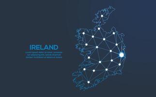 Ireland communication network map. low poly image of a global map with lights in the form of cities. Map in the form of a constellation, mute and stars vector