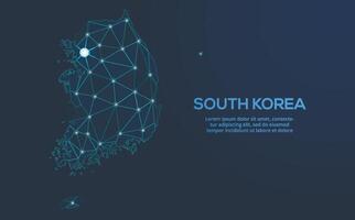 South korea communication network map. low poly image of a global map with lights in the form of cities. Map in the form of a constellation, mute and stars vector