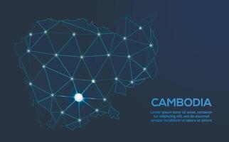 Cambodia communication network map. low poly image of a global map with lights in the form of cities. Map in the form of a constellation, mute and stars vector