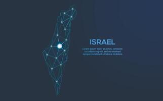 Israel communication network map. low poly image of a global map with lights in the form of cities. Map in the form of a constellation, mute and stars vector