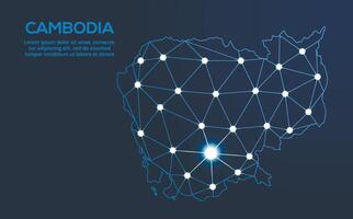 Cambodia communication network map. low poly image of a global map with lights in the form of cities. Map in the form of a constellation, mute and stars vector