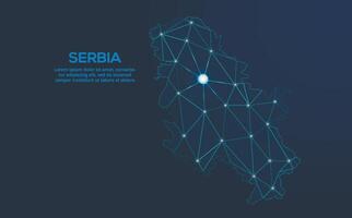 Serbia communication network map. low poly image of a global map with lights in the form of cities. Map in the form of a constellation, mute and stars vector