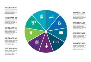 Circle infographic with 9 elements template for web, business, presentation. vector