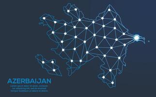 Azerbaijan communication network map. low poly image of a global map with lights in the form of cities. Map in the form of a constellation, mute and stars vector