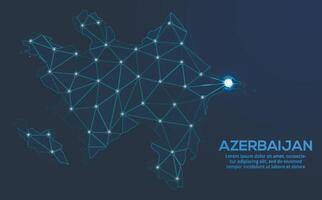 Azerbaijan communication network map. low poly image of a global map with lights in the form of cities. Map in the form of a constellation, mute and stars vector