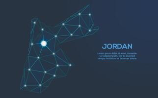 Jordan communication network map. low poly image of a global map with lights in the form of cities. Map in the form of a constellation, mute and stars vector