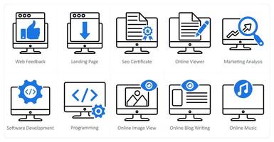 A set of 10 seo icons as web feedback, landing page, seo certificate vector