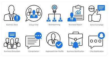 A set of 10 seo icons as business alert, group chat, brainstorming vector