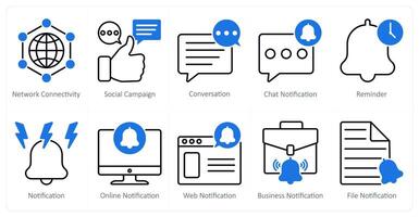 A set of 10 seo icons as network connectivity, social campaign, conversation vector