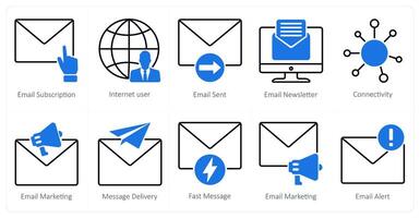 A set of 10 seo icons as email subscription, internet user, email sent vector
