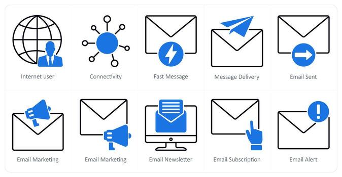 A set of 10 seo icons as internet user, connectivity, fast message vector