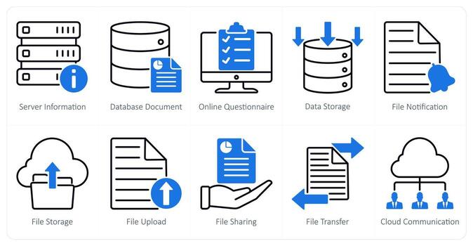 A set of 10 seo icons as seo information, database document, online queationnaire vector