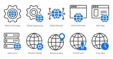 A set of 10 seo icons as global technology, global engineering, global network vector