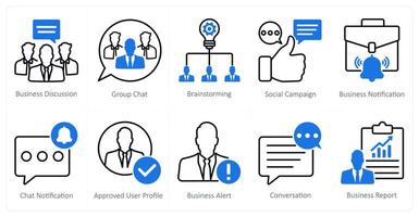 A set of 10 seo icons as business discussion, group chat, brainstorming vector