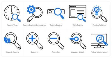 A set of 10 seo icons as search time, search engine optimization, search engine vector