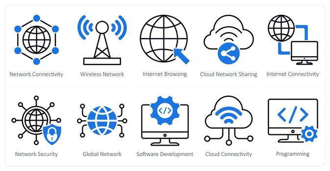 A set of 10 seo icons as network connectivity, wireless network, internet browsing vector