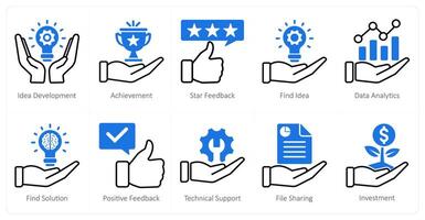 A set of 10 seo icons as idea development, achievement, star feedback vector