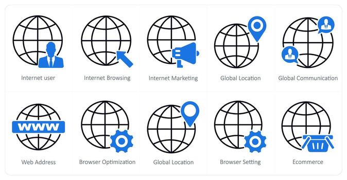 A set of 10 seo icons as internet user, internet browsing, internet marketing vector