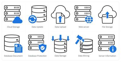 A set of 10 seo icons as cloud storage, data update, data upload vector