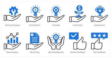 A set of 10 seo icons as technical support, find solution, find idea vector