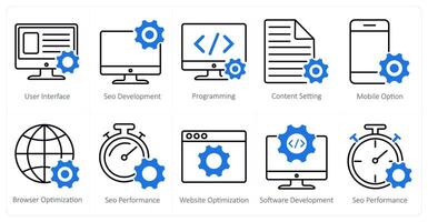 A set of 10 seo icons as user interface, seo development, programming vector