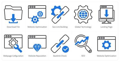 A set of 10 seo icons as download file, website optimization, seo link building vector