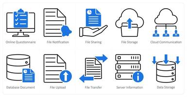 A set of 10 seo icons as online questionnaire, file notification, file sharing vector