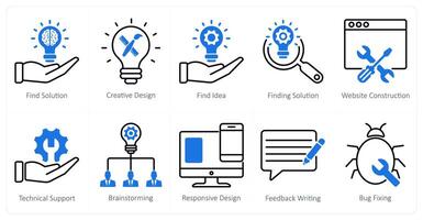 A set of 10 seo icons as find solution, creative design, find idea vector