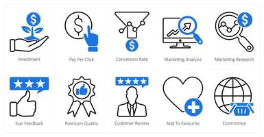 A set of 10 seo icons as investment, pay per click, conversion rate vector