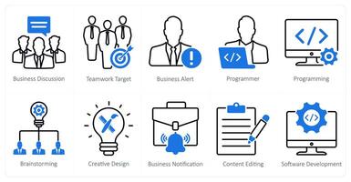 A set of 10 seo icons as business discussion, teamwork target, business alert vector