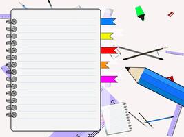 Note book background with stationery object vector