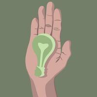 Illustration of energy conservation. A light bulb on the palms. Saving electricity. Saving the planet. vector