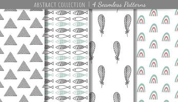 Set of seamless childish hand drawn patterns. Trendy modern shape doodle backgrounds. vector