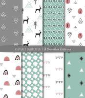 Set of seamless scandinavian hand drawn patterns. Trendy modern shape doodle backgrounds. vector
