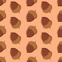 Autumn acorn seamless pattern in hand drawn style vector