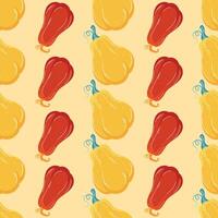 Autumn yellow and red pumpkin seamless pattern in hand drawn style vector