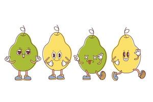 Set of emoticons on colorful pears. Funny cartoon groupies in kawaii style. illustration isolated on white background. vector