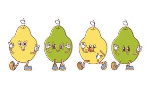Set of emoticons on colorful pears. Funny cartoon groupies in kawaii style. illustration isolated on white background. vector
