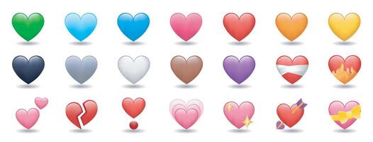 Heart Color Set icons illustrations. Set of Hearts in different colors and types vector