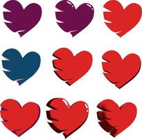 Different logos torn heart red fine and purple color on transparent background. illustration heart with scratches from claws on the left side. Multiple elements with shadow and depth. vector