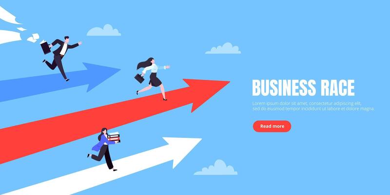 Business career competition with man and woman business persons running flat style design illustration concept.