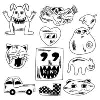 hand drawn cute y2k abstract character line art vector